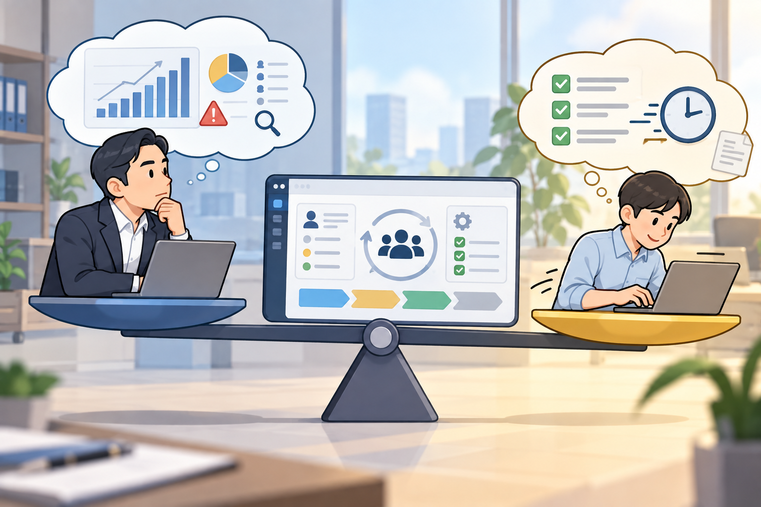 CRM cân bằng giữa nhu cầu quản lý của lãnh đạo và tốc độ làm việc của nhân viên.