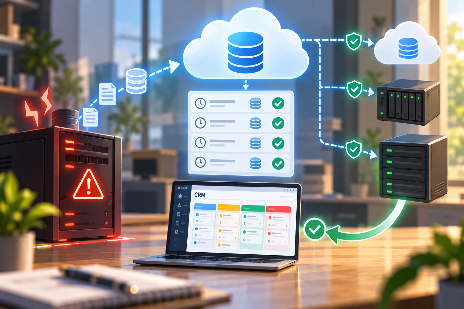 Hệ thống CRM được sao lưu nhiều lớp để có thể phục hồi dữ liệu và vận hành khi server chính gặp sự cố.